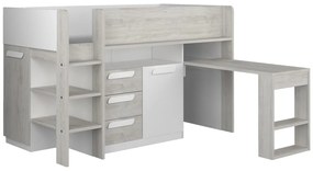 Łóżko na antresoli 90 x 200 cm - Z biurkiem i ze skrzynią  - Biały i naturalne drewno - LOUKALA
