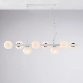 Lampa wisząca Adrian z lakierowanego na biało żelaza i chromu, 8 lamp, dł. 121 x 30, BL278-8-BCO