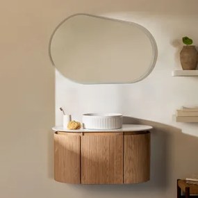 Zestaw Wiszących Mebli Łazienkowych Z Drewna Carsone Naturalna & Bez Jednostki Pomocniczej & Redondo Cerámica Blanco Rayas Ø36 - Sklum