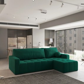 Masseno Narożnik VOLIRA z funkcją spania i pojemnikiem na pościel Narozniki L, Rozkładana sofa - Butelkowa zieleń, KRONOS 19