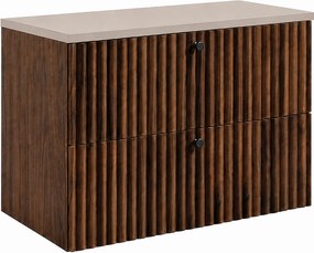 Szafka łazienkowa wisząca z blatem 80, dąb orzech + blat kaszmir, uchwyty w trzech kolorach, 80 x 46 x 58,6 cm