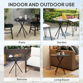 Outsunny Stół Ogrodowy Ø60 x 70 cm, Wodoodporny Stół Balkonowy ze Stali, Okrągły z Podkładkami Czarny