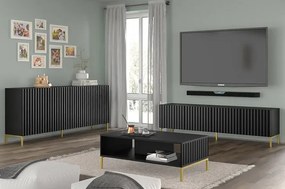 Lamelowa czarna komoda 200 cm na złotych nogach - Dixter 3X