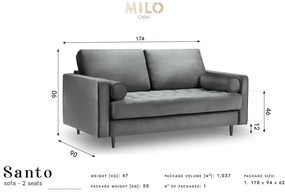 Czerwona aksamitna sofa Milo Casa Santo, 174 cm