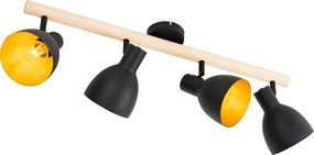 Rustykalny reflektor czarny z drewnem 4-światła - Flint