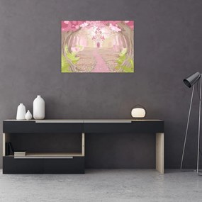 Obraz na szkle - Podróż do różowego królestwa (70x50 cm)