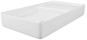 Umywalka ceramiczna nablatowa prostokątna biała z dużą półką na mydło 76 x 40 cm GERA