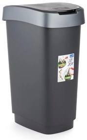 Srebrno-czarny kosz na śmieci z plastiku z recyklingu 25 l Twist – Rotho