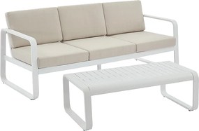 Aluminiowy zestaw ogrodowy: 1 sofa 3-osobowa i 1 stolik kawowy - Biały z beżowymi poduszkami - LOMIA od MYLIA