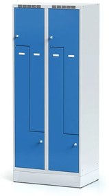 Alfa 3 Metalowa szafka ubraniowa Z na cokole, 4-drzwiowa, 1920 x 800 x 500 mm, zamek obrotowy, drzwi niebieskie