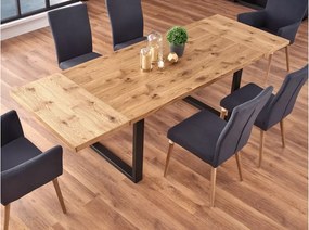 Stół rozkładany Peri 160-250x90 cm z naturalnej okleiny w odcieniu drewna na czarnych metalowych nogach