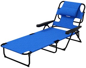 Leżak Ogrodowy Outsunny, Składany, Wodoodporny, 194 cm x 72 cm x 31 cm, Czarny + Granatowy