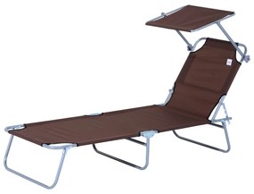 Outsunny Leżak ogrodowy składany z daszkiem przeciwsłonecznym na plażę brązowy 187x58x36 cm | Aosom PL