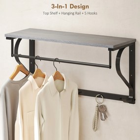 HOMCOM Wieszakiem Ściennym, Haczyki na Ubrania, 5 Haczykóww, Górna Półka, Wszechstronny, Szary