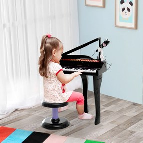 HOMCOM Pianino dla dzieci z taboretem Edukacyjny instrument muzyczny Różowy 48x39x69cm Zabawka muzyczna | Aosom PL