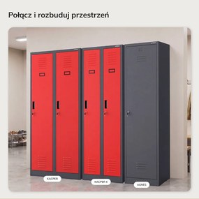 Szafka pracownicza dwukomorowa antracytowo-czerwona, 600x1800x500 mm: KACPER II