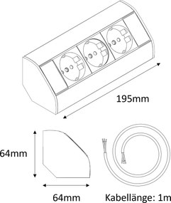 3-gniazdowa listwa zasilająca w kolorze czarnym do narożników