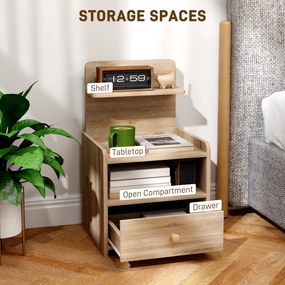 HOMCOM Stolik Nocny z Przestrzenią na Przechowywanie, Kiposzczony, Nowoczesny, Drewno Naturalne