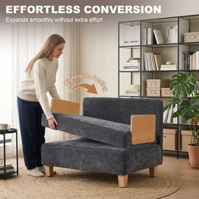 HOMCOM Fotel z funkcją spania 2-w-1 z funkcją łóżka, sofa rozkładana z 2 zmywalnymi poduszkami, boczne kieszenie do salonu, sypialni | Aosom PL