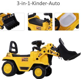 Koparka siedziskowa HOMCOM z wbudowanym schowkiem, dziecięca koparka do jazdy z klaksonem