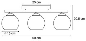 Nowoczesna lampa sufitowa czarna z drewnem i przydymionym szkłem 3-źródła światła - Aleks Nowoczesny Oswietlenie wewnetrzne