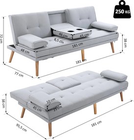 HOMCOM Sofa Rozkładana na 3 Osoby Kanapa do Spania Len Jasnoszara 181x77x72cm | Aosom PL