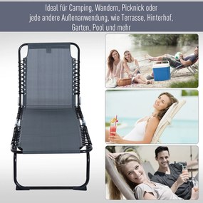 Outsunny Leżak Składany Ogrodowy Ciemnoszary Stal i Tkanina Siatkowa 4 Stopnie Regulacji Oparcia 197x58x76cm | Aosom PL