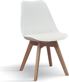 Zestaw 4 krzeseł z białego polipropylenu, nogi z drewna, 47x52x82 cm - WYNWOOD