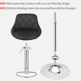 MIADOMODO Krzesło barowe 2szt, bez podłokietnika, czarne