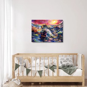 Obraz na szkle - Statek na falach oceanu, akwarela (70x50 cm)