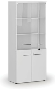 Szafa biurowa kombinowana PRIMO WHITE z drzwiami drewnianymi i szklanymi, 800 x 420 x 1781 mm, biały