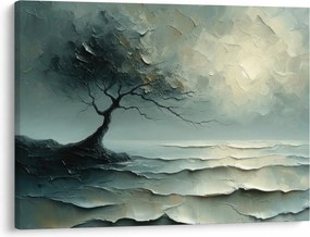 Obraz - Obraz olejny przedstawiający drzewo z oceanem (70x50 cm)