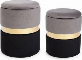 Zestaw 2 szaro-czarnych aksamitnych puf do przechowywania - POLINA