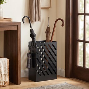 HOMCOM Stojak na parasole z miską ociekową, 4 haczyki, stal, 28D x 14S x 41W cm, Czarny | Aosom PL