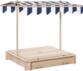 Piaskownica z Odpinanym Dachem Drewno Cedrowe dla Dzieci 3-7 lat Naturalny Niebieski Biały | Aosom PL