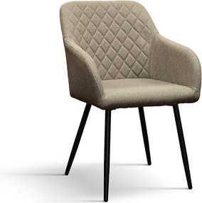 Zestaw 4 beżowych krzeseł z tkaniny i czarnych metalowych nóg, z podłokietnikami - LISBONA