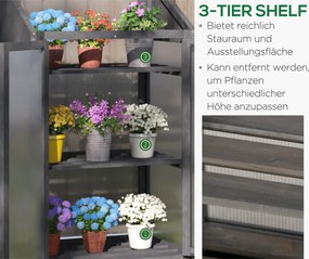Outsunny Mini Szklarnia z Drewna, Mała Szklarnia z Oknami i Podwójnymi Drzwiami, 3 Półki, 70Dł x 50Szer x 120Wys cm, Szara