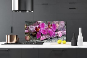 Szkło do Kuchni na Ścianę Kwiaty Na Rustykalnym Drewnie