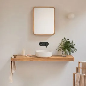 Zestaw Mebli Łazienkowych 130x45 Cm Wiszący Z Drewna Tekowego Neill Drewno Tekowe & Okrągły Ceramiczny Biały - Sklum