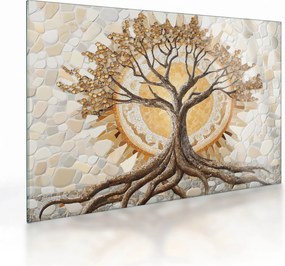 Obraz na szkle – Złote drzewo życia w mozaice (70x50 cm)