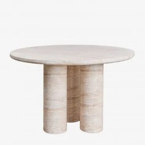 Okrągły Stół Jadalniany Ø120 Cm W Wyglądzie Cementu Travertyn Lourdes Look Travertino - Sklum