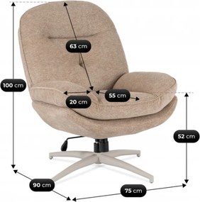 Fotel Wypoczynkowy Obrotowy MESA do Salonu Beżowy Nowoczesny