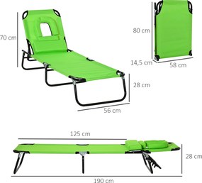 Outsunny Leżak z otworem na twarz &amp; poduszką, składany, wodoodporne pokrycie, metalowy stelaż, zielony | Aosom PL