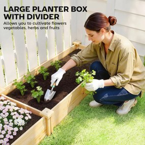 Outsunny Podwyższona skrzynia z drewna, donica z przegrodą i otwartym dnem, grządka ogrodowa 235 x 66 x 26 cm drewno naturalne | Aosom PL