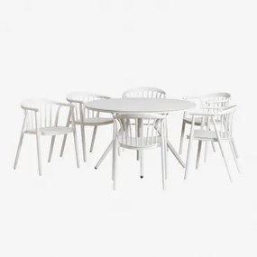 Zestaw Z Okrągłym Stołem Ø125 Cm Z Aluminium Valerie I 6 Krzeseł Ogrodowych Z Polipropylenu Ivor Gardenia Biel - Sklum