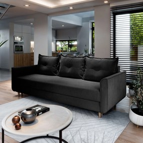 Masseno Sofa NAPOL z funkcją spania i pojemnikiem na pościel, Rozkładana sofa - Czarny, KRONOS 07