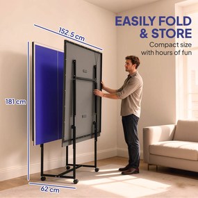 SPORTNOW Stół do tenisa stołowego, składany, przenośny, 2 rakiety, 3 piłki, rama metalowa, 274x152,5x76 cm, Niebieski