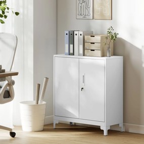 HOMCOM Szafa biurowa z metalu z zamykanymi drzwiami, biurko, 2-poziomowa konstrukcja, Biała