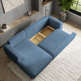 Masseno Narożnik SENTI z funkcją spania i pojemnikiem na pościel Narozniki L, Rozkładana sofa - Niebieski, POSO 05