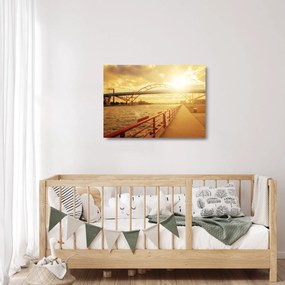 Obraz na szkle - most z zachodem słońca (70x50 cm)